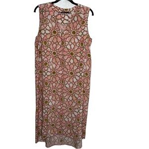 Tea Collection Coral Abstract Spilt Neck Sleeveless 100% Silk Dress Sz M